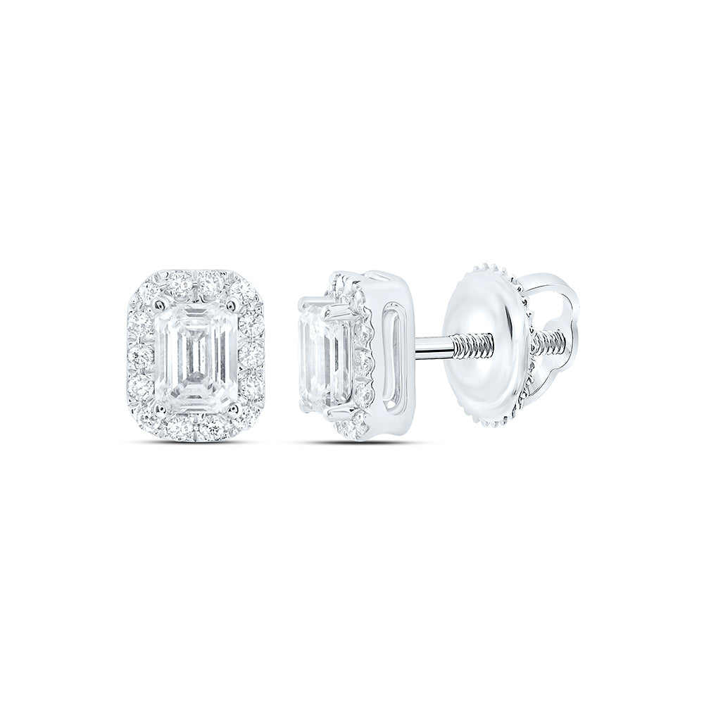 14k White Gold 0.625 CTW Lab Grown Diamond Fashion Emerald Stud Earrings