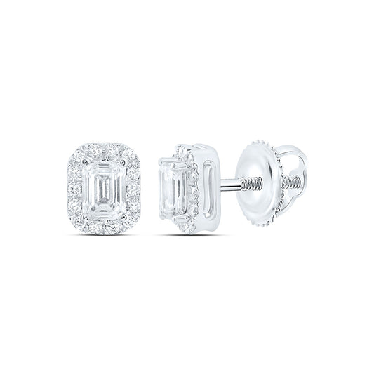 14k White Gold 0.625 CTW Lab Grown Diamond Fashion Emerald Stud Earrings