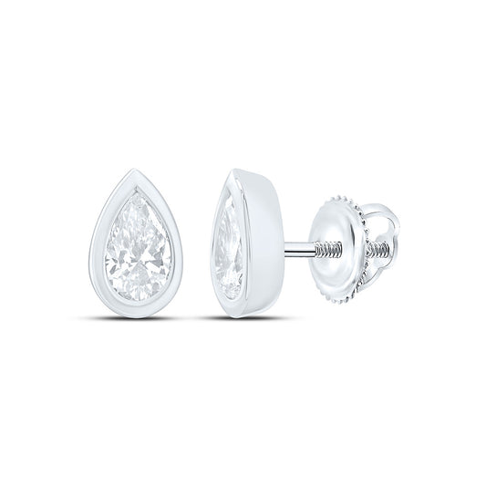 14k White Gold 0.5 CTW Lab Grown Diamond Fashion Bezel Pear Stud Earrings