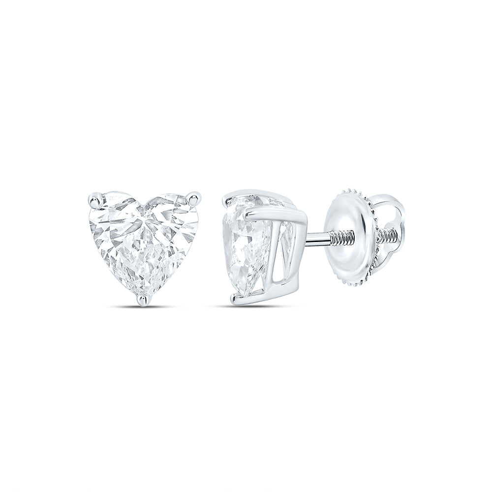 14k White Gold 1 CTW Lab Grown Diamond Heart Solitarie Stud Earrings