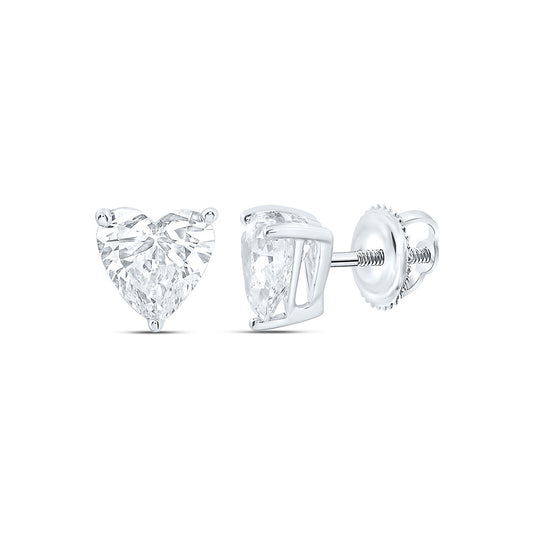 14k White Gold 1 CTW Lab Grown Diamond Heart Solitarie Stud Earrings