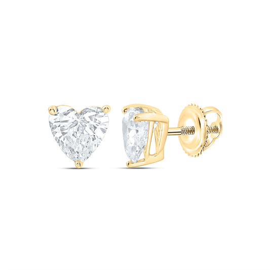 14k Yellow Gold 1 CTW Lab Grown Diamond Heart Solitarie Stud Earrings
