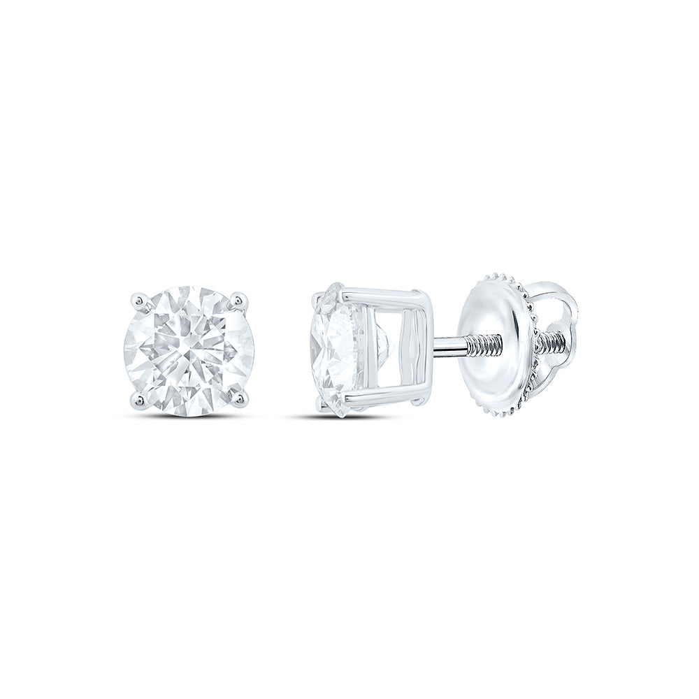 14k White Gold 0.875 CTW Lab Grown Diamond Round Solitarie Stud Earrings