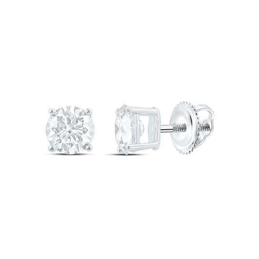 14k White Gold 0.875 CTW Lab Grown Diamond Round Solitarie Stud Earrings