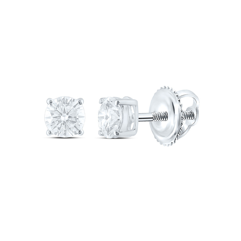 14k White Gold 1 CTW Lab Grown Diamond Round Solitarie Stud Earrings