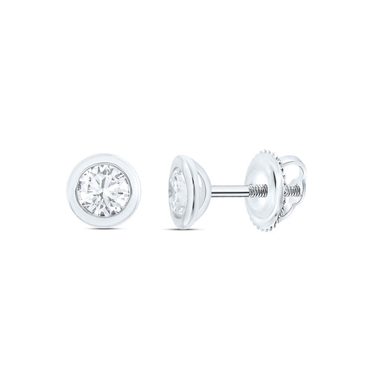 14k White Gold 0.5 CTW Lab Grown Diamond Round Bezel Solitarie Stud Earrings