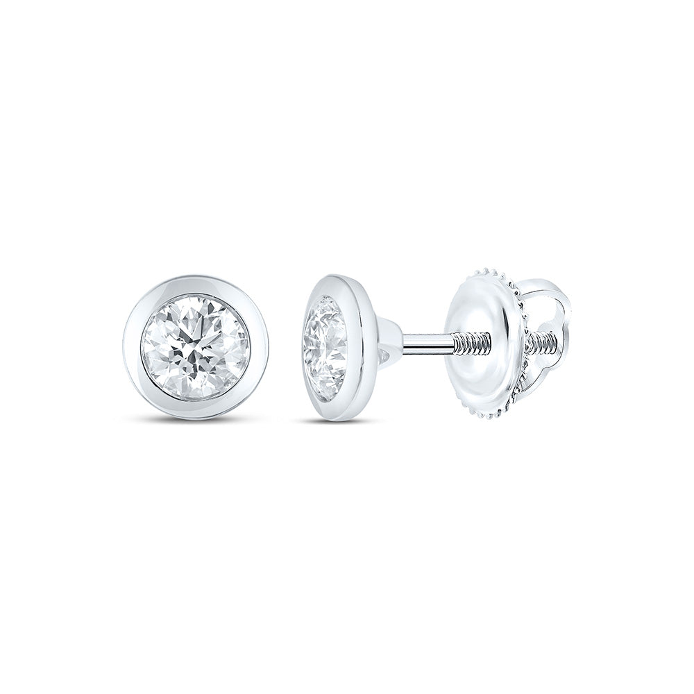 14k White Gold 0.625 CTW Lab Grown Diamond Round Bezel Solitarie Stud Earrings