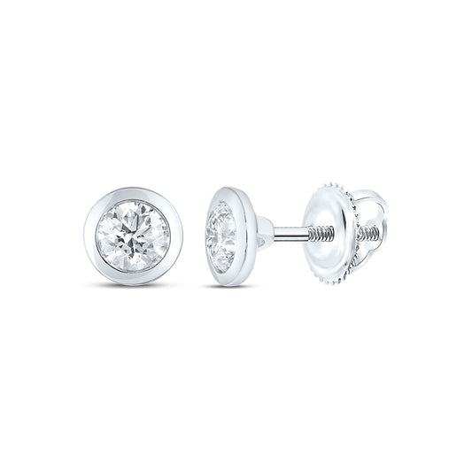 14k White Gold 0.625 CTW Lab Grown Diamond Round Bezel Solitarie Stud Earrings