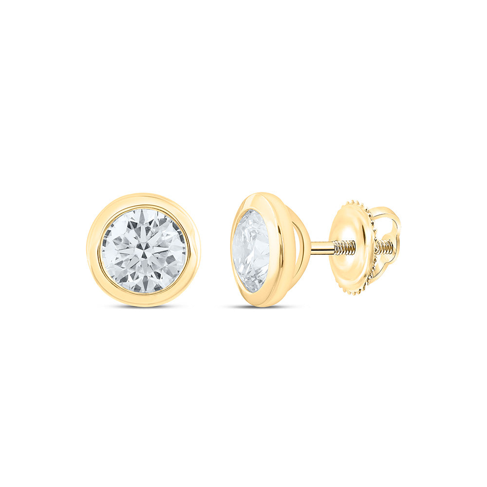 14k Yellow Gold 1 CTW Lab Grown Diamond Round Bezel Solitarie Stud Earrings
