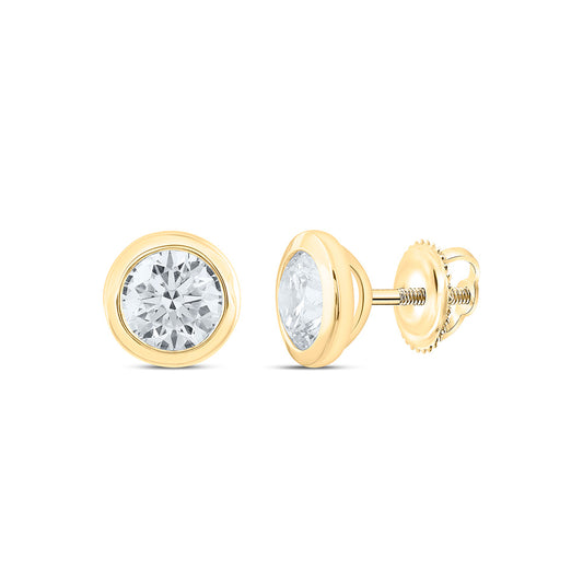 14k Yellow Gold 1 CTW Lab Grown Diamond Round Bezel Solitarie Stud Earrings