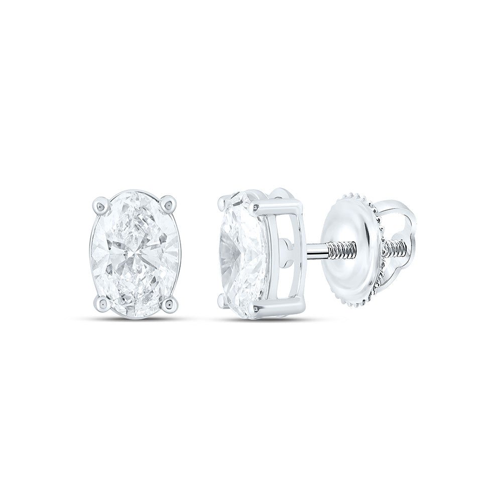 14k White Gold 0.75 CTW Lab Grown Diamond Oval Solitarie Stud Earrings