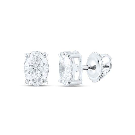 14k White Gold 0.75 CTW Lab Grown Diamond Oval Solitarie Stud Earrings