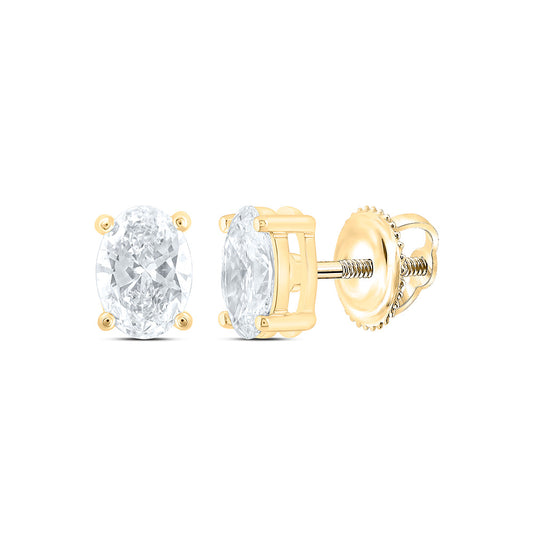 14k Yellow Gold 1 CTW Lab Grown Diamond Oval Solitarie Stud Earrings