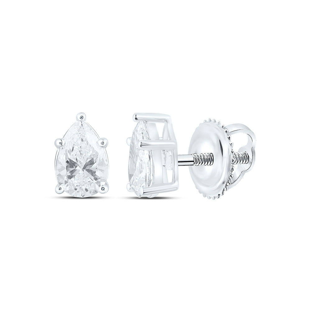 14k White Gold 0.75 CTW Lab Grown Diamond Pear Solitarie Stud Earrings
