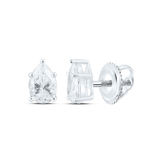 14k White Gold 0.75 CTW Lab Grown Diamond Pear Solitarie Stud Earrings
