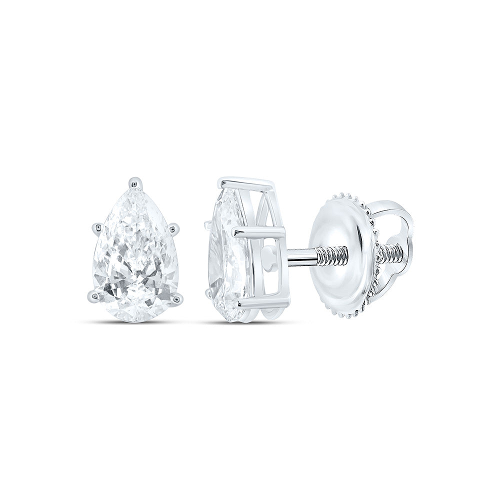 14k White Gold 1.5 CTW Lab Grown Diamond Pear Solitarie Stud Earrings