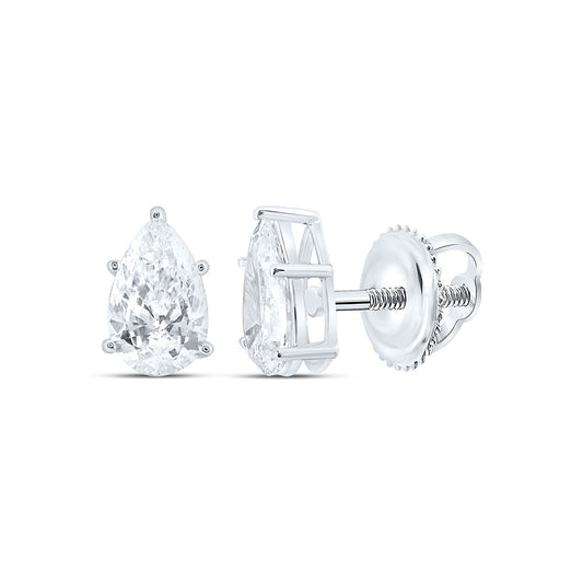14k White Gold 1.5 CTW Lab Grown Diamond Pear Solitarie Stud Earrings