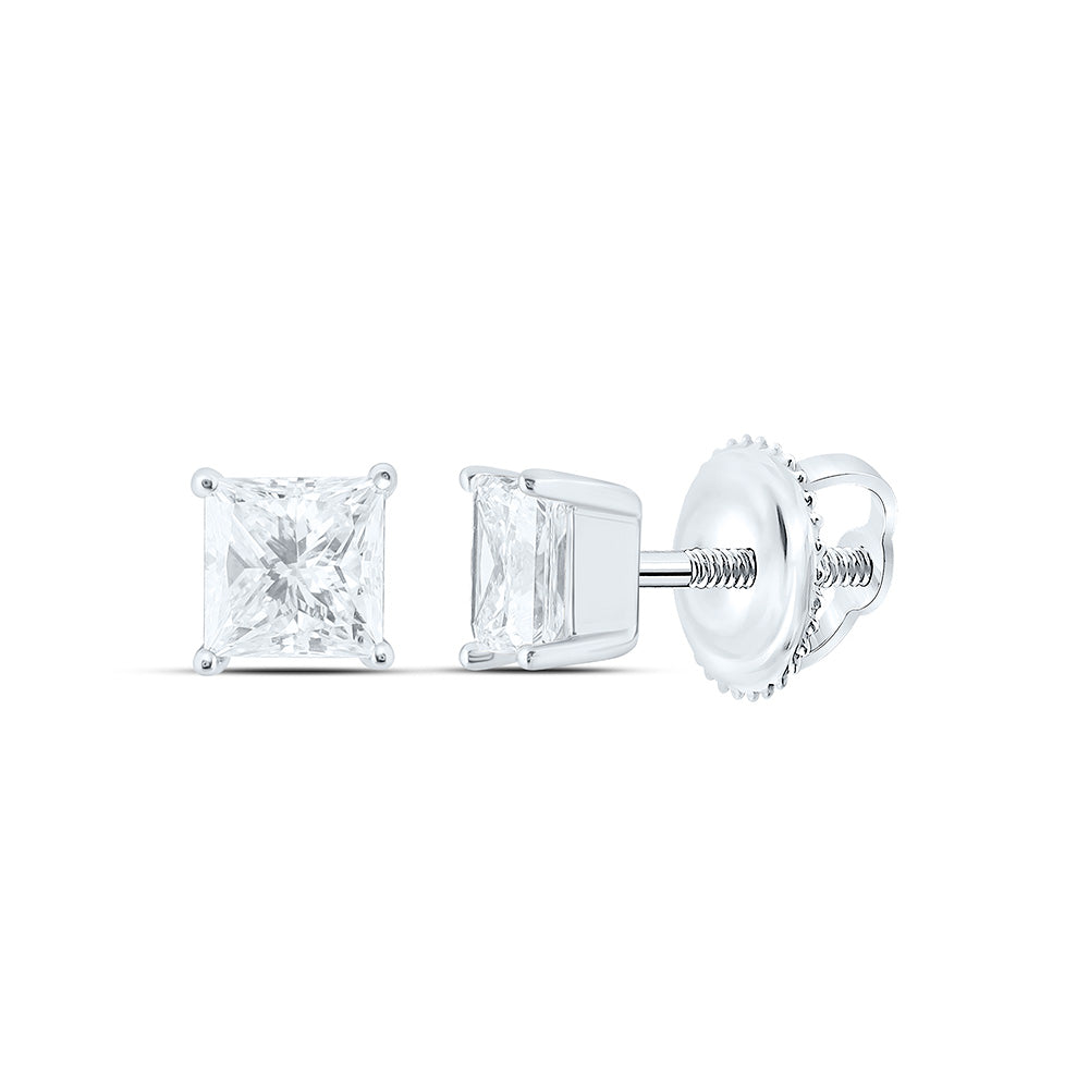 14k White Gold 0.5 CTW Lab Grown Diamond Princess Solitarie Stud Earrings