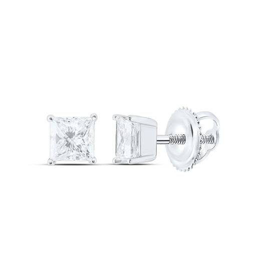 14k White Gold 0.5 CTW Lab Grown Diamond Princess Solitarie Stud Earrings