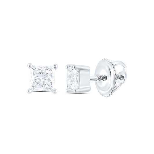 14k White Gold 0.75 CTW Lab Grown Diamond Princess Solitarie Stud Earrings