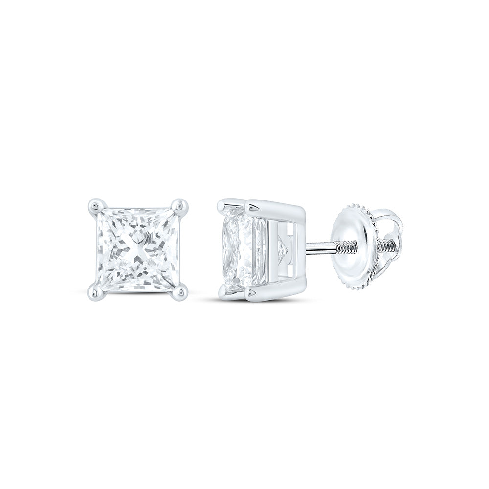 14k White Gold 1 CTW Lab Grown Diamond Princess Solitarie Stud Earrings