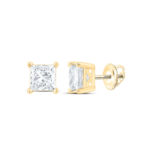 14k Yellow Gold 1 CTW Lab Grown Diamond Princess Solitarie Stud Earrings