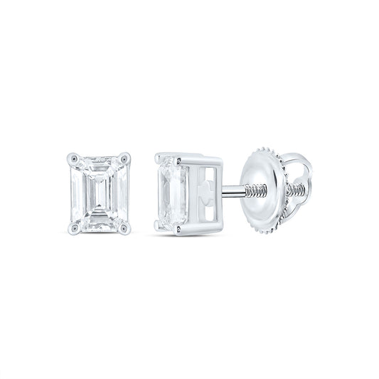 14k White Gold 0.5 CTW Lab Grown Diamond Emerald Solitarie Stud Earrings