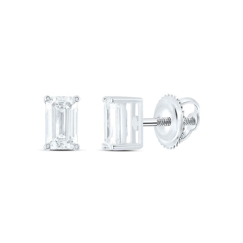 14k White Gold 0.625 CTW Lab Grown Diamond Emerald Solitarie Stud Earrings