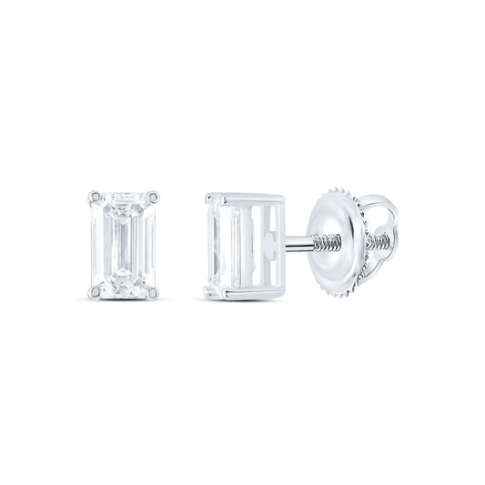 14k White Gold 0.625 CTW Lab Grown Diamond Emerald Solitarie Stud Earrings
