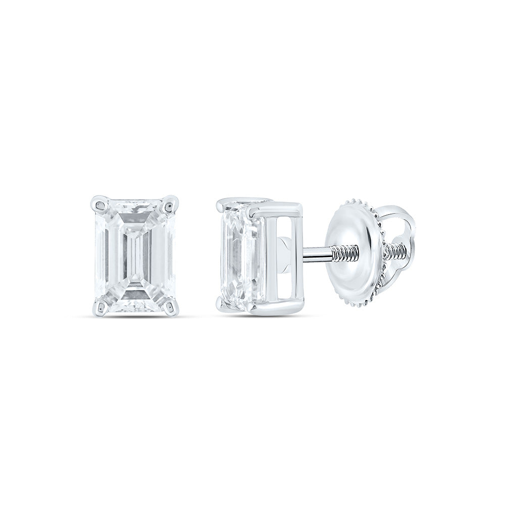 14k White Gold 1 CTW Lab Grown Diamond Emerald Solitarie Stud Earrings