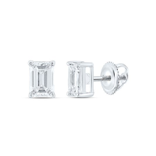 14k White Gold 1 CTW Lab Grown Diamond Emerald Solitarie Stud Earrings