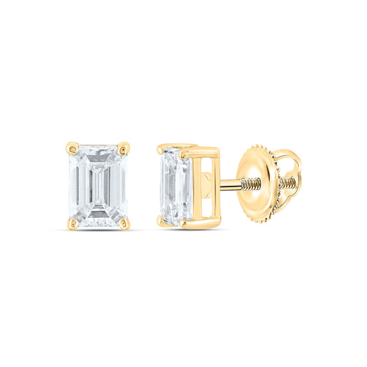 14k Yellow Gold 1 CTW Lab Grown Diamond Emerald Solitarie Stud Earrings