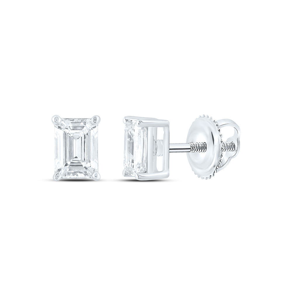 14k White Gold 1.5 CTW Lab Grown Diamond Emerald Solitarie Stud Earrings