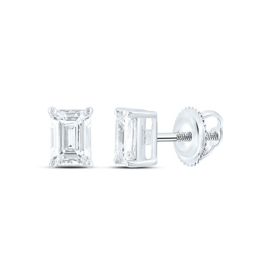 14k White Gold 1.5 CTW Lab Grown Diamond Emerald Solitarie Stud Earrings