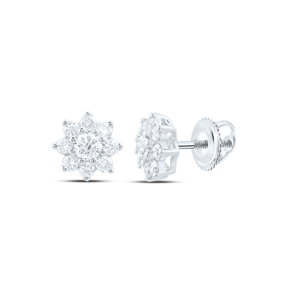 14k White Gold 0.5 CTW Lab Grown Diamond Fashion Flower Stud Earrings