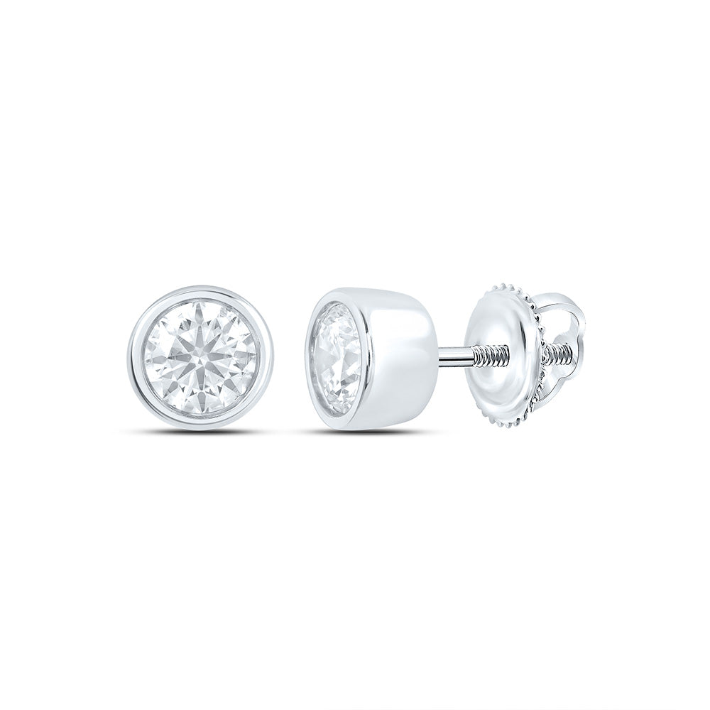 14k White Gold 0.5 CTW Lab Grown Diamond Fashion Round Bezel Stud Earrings