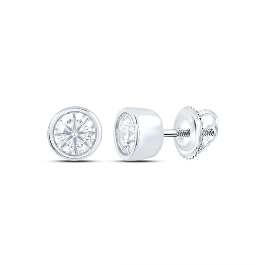 14k White Gold 0.5 CTW Lab Grown Diamond Fashion Round Bezel Stud Earrings