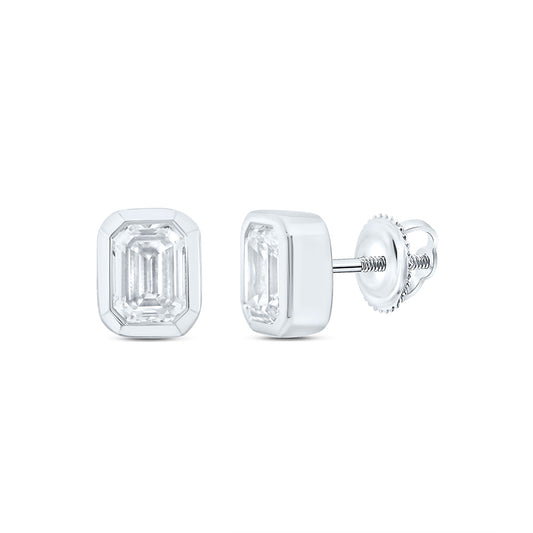 14k White Gold 0.5 CTW Lab Grown Diamond Fashion Emerald Bezel Stud Earrings