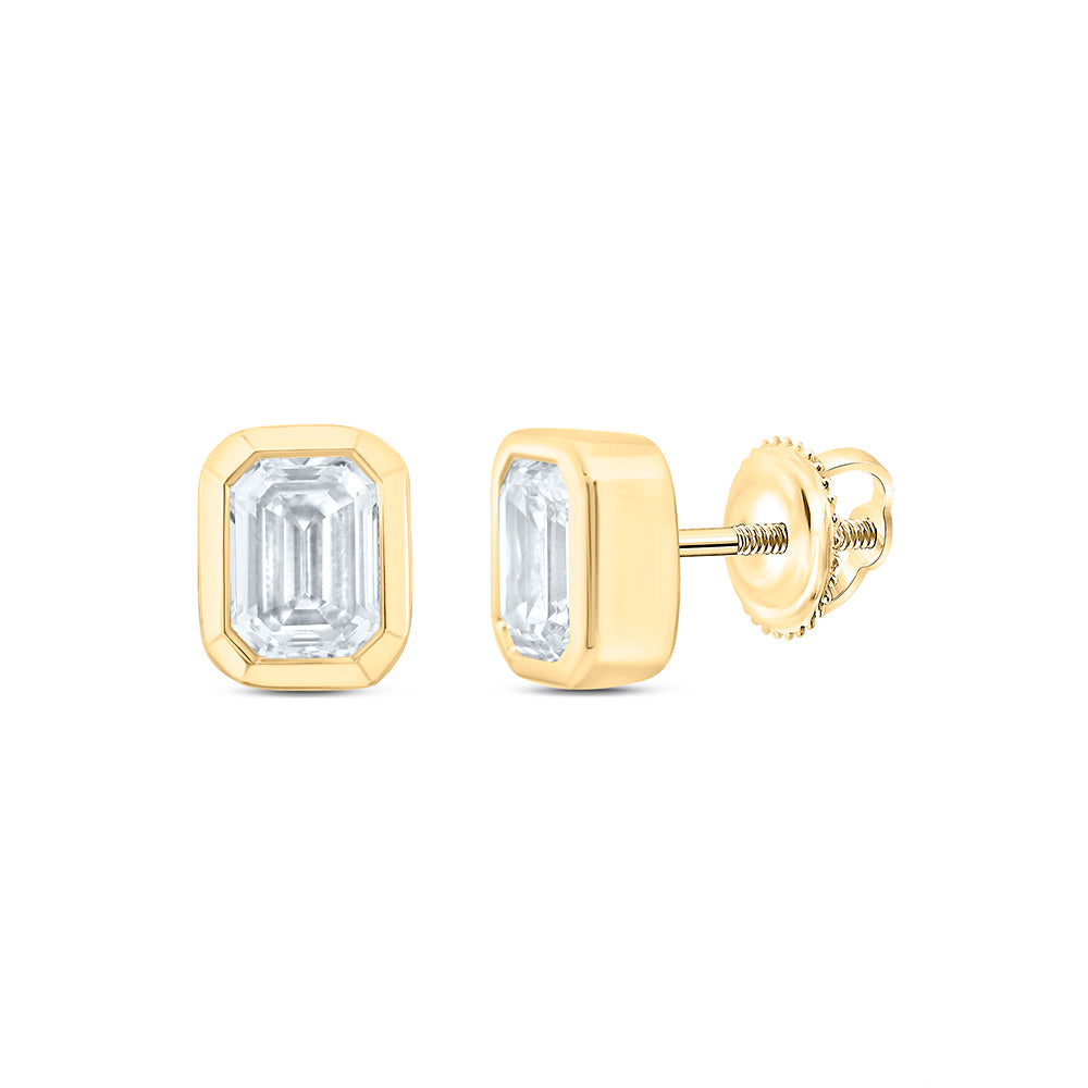 14k Yellow Gold 0.5 CTW Lab Grown Diamond Fashion Emerald Bezel Stud Earrings