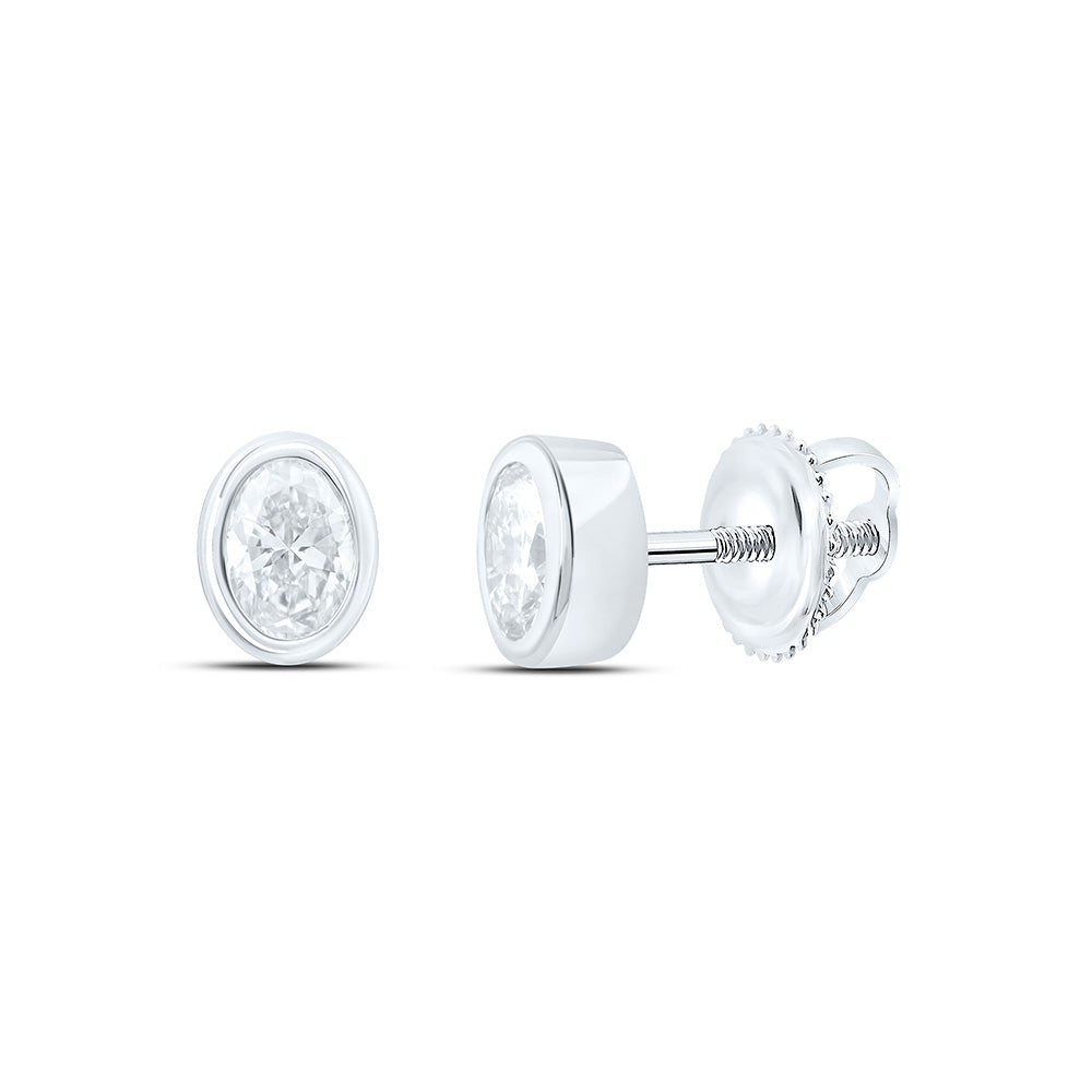 14k White Gold 0.5 CTW Lab Grown Diamond Fashion Oval Bezel Stud Earrings