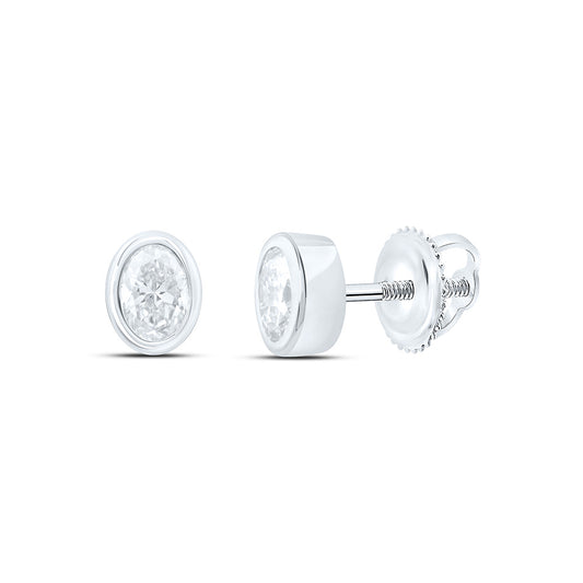 14k White Gold 0.5 CTW Lab Grown Diamond Fashion Oval Bezel Stud Earrings