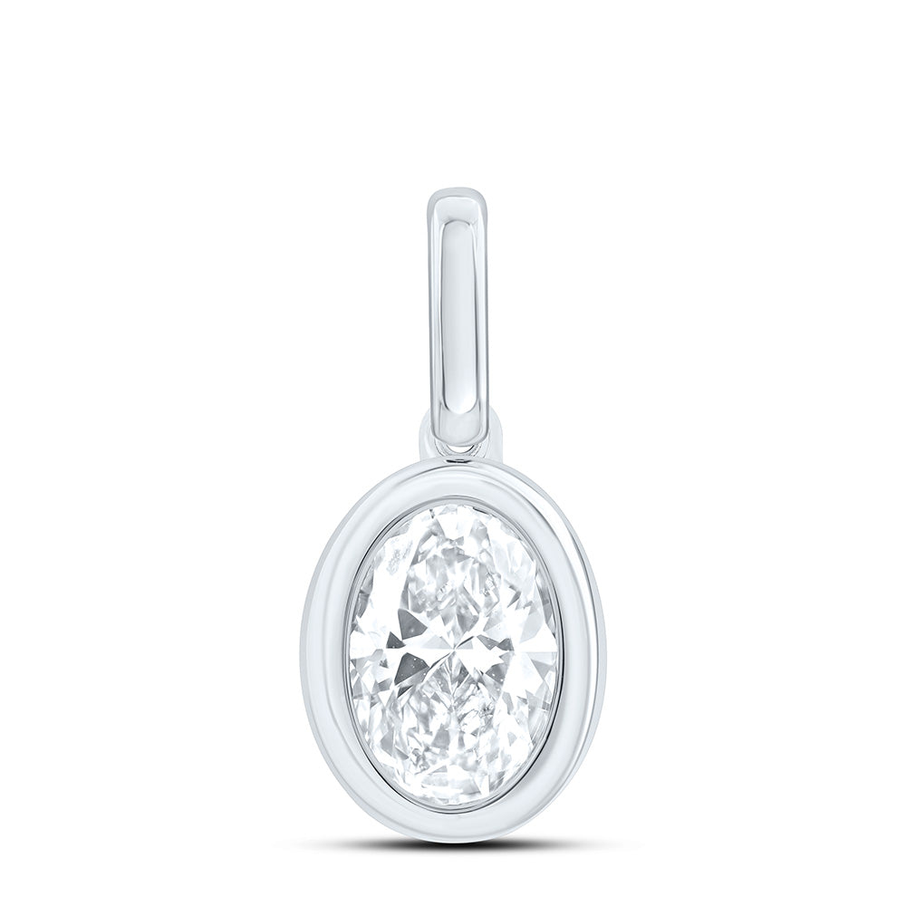 14k White Gold 1 CTW Lab Grown Diamond Fashion Oval Bezel Pendant