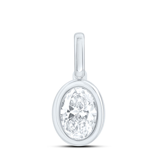 14k White Gold 1 CTW Lab Grown Diamond Fashion Oval Bezel Pendant