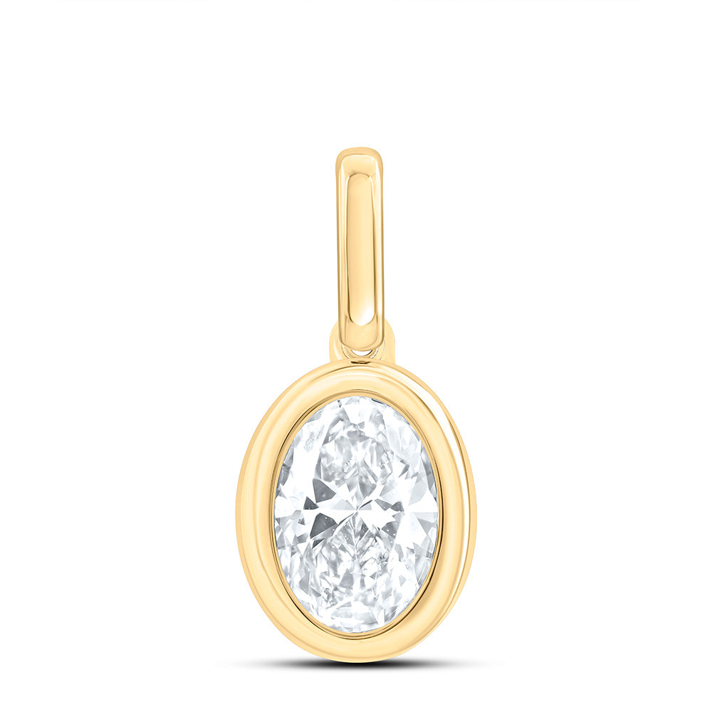 14k Yellow Gold 1 CTW Lab Grown Diamond Fashion Oval Bezel Pendant