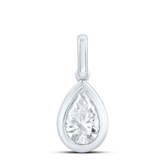 14k White Gold 1 CTW Lab Grown Diamond Fashion Pear Bezel Pendant