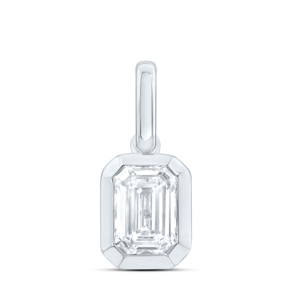 14k White Gold 1 CTW Lab Grown Diamond Fashion Emerald Bezel Pendant