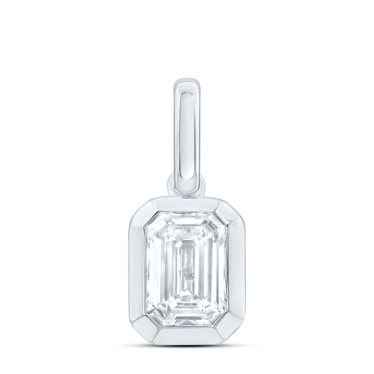 14k White Gold 1 CTW Lab Grown Diamond Fashion Emerald Bezel Pendant