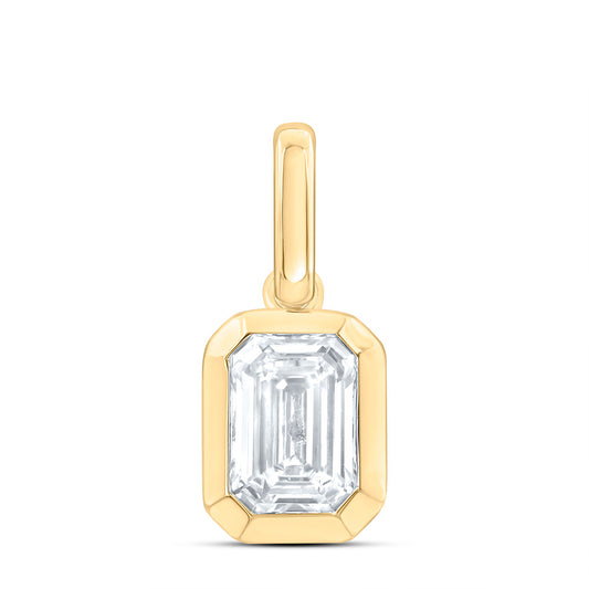 14k Yellow Gold 1 CTW Lab Grown Diamond Fashion Emerald Bezel Pendant