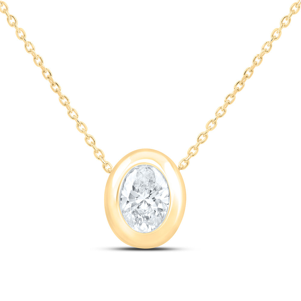 14k Yellow Gold 1 CTW Lab Grown Diamond Fashion Oval Bezel Pendant