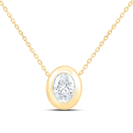 14k Yellow Gold 1 CTW Lab Grown Diamond Fashion Oval Bezel Pendant
